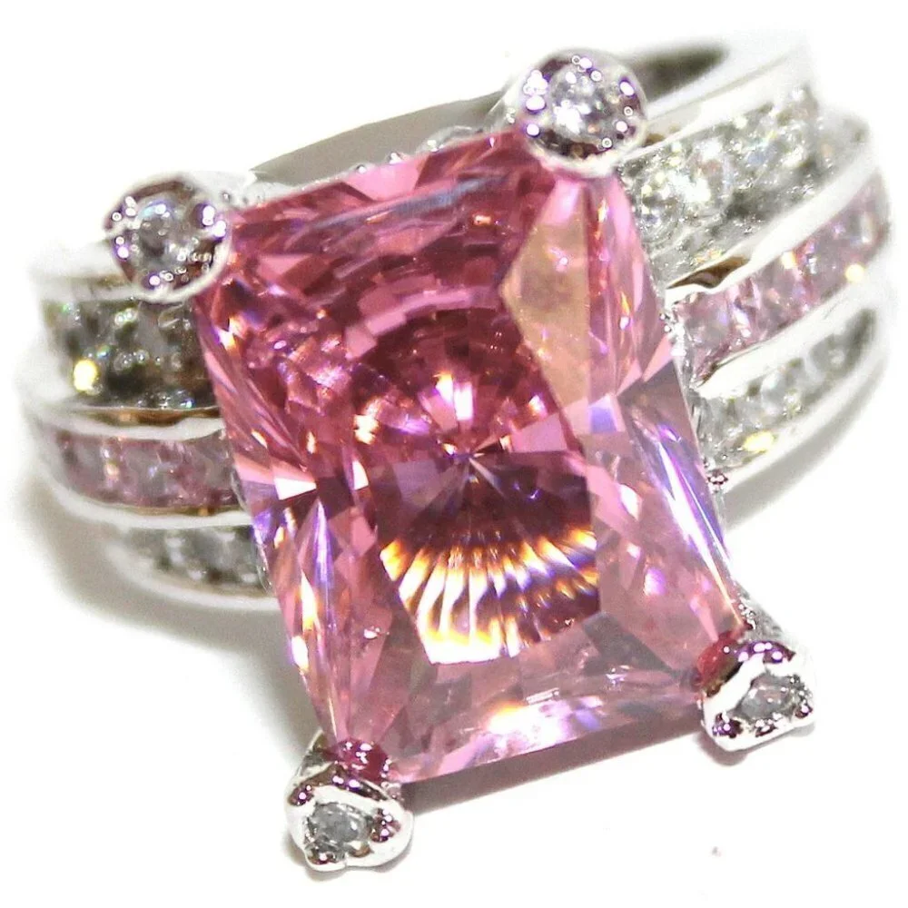 Stunning Pink Ice Tourmaline Clear Accent Cubic Zirconia  Cz Cocktail Ring Sz 7